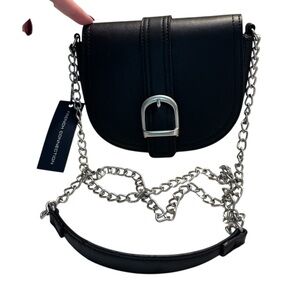 NWT French Connection Crossbody Black with Silver Chain Strap PVC Silver Hardwre